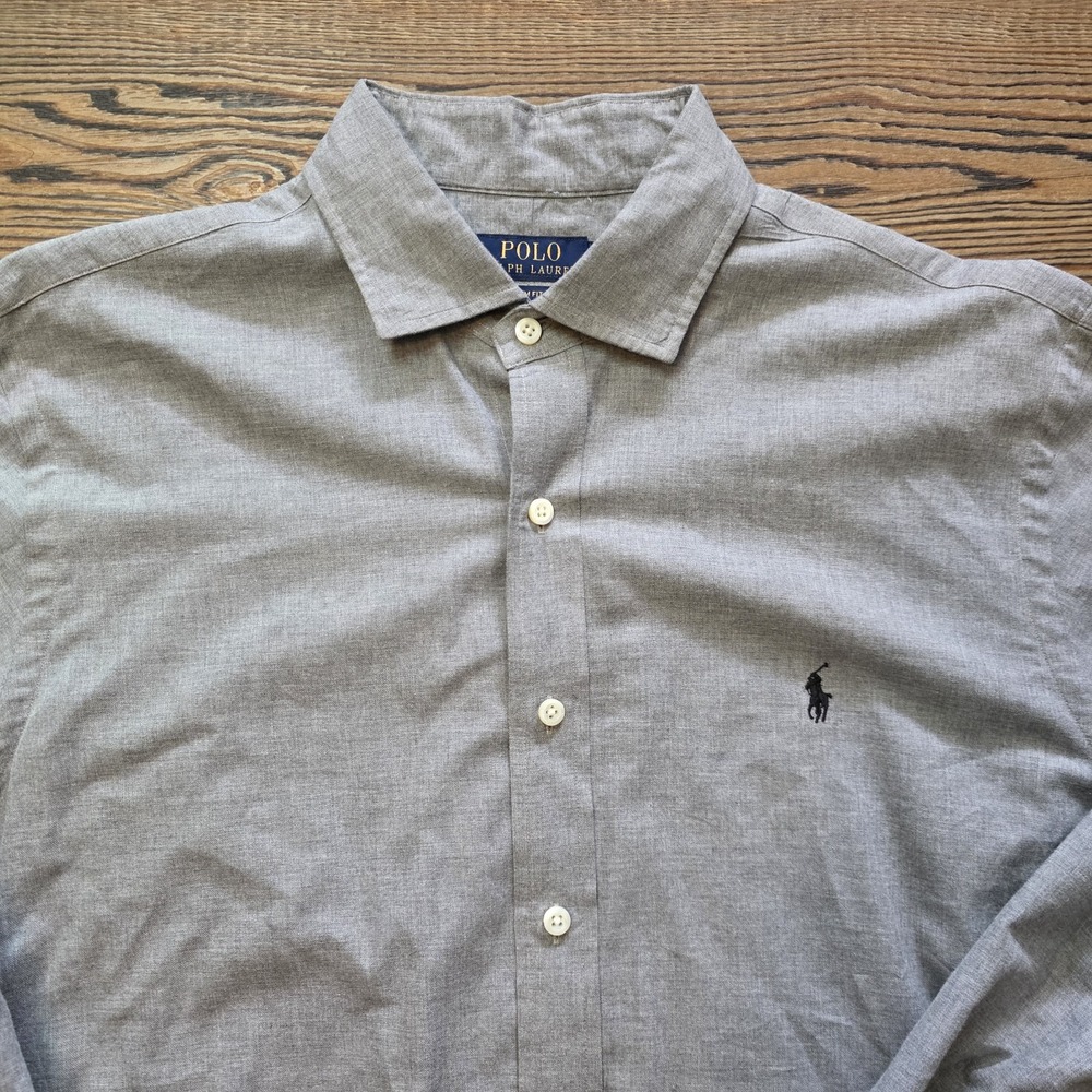 Ralph Lauren Shirt Men's Long Sleeve Slim Fit Collared Polo Pony Gray XL